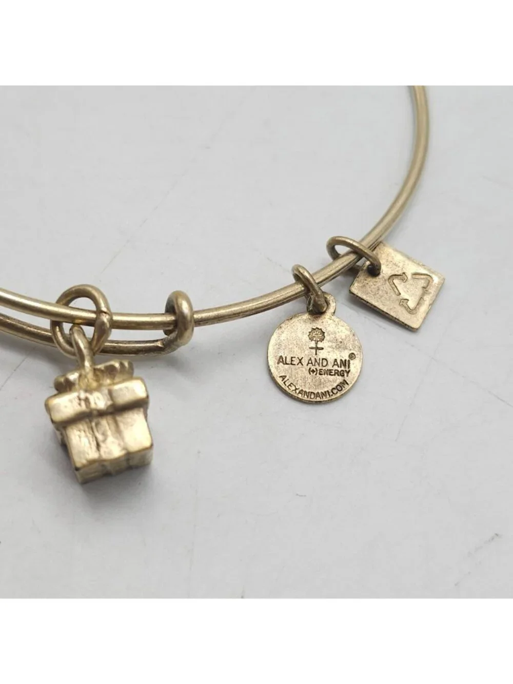 Alex And Ani Gold-Tone Gift Box Charm Bangle Bracelet Adjustable Womens Jewelry